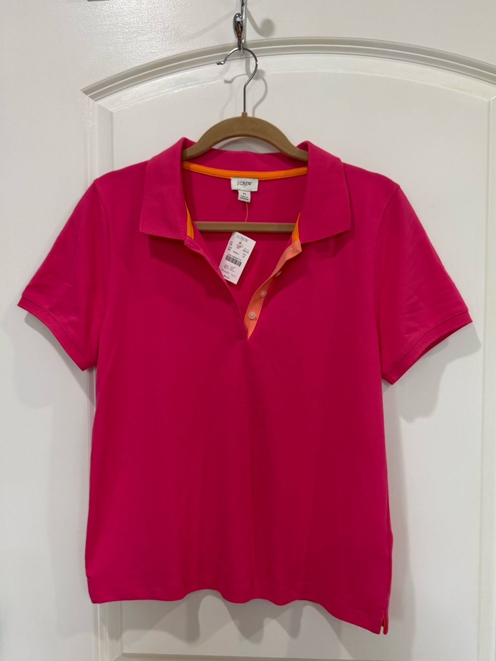 J. Crew Hot Pink Short-Sleeve Polo with Orange Trim